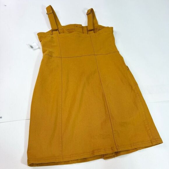 Thread and Supply Dress Womens Large Gold Button Up Front Overall Dress - Picture 7 of 10